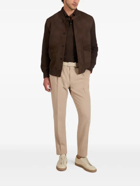 slowear suede-panelled bomber jacket