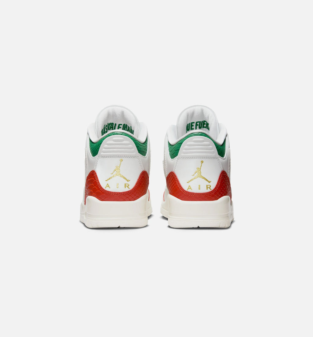 Air Jordan 3 Retro El Vuelo Men's Sneakers - White / Pine Green / Dark Red / Metallic Gold