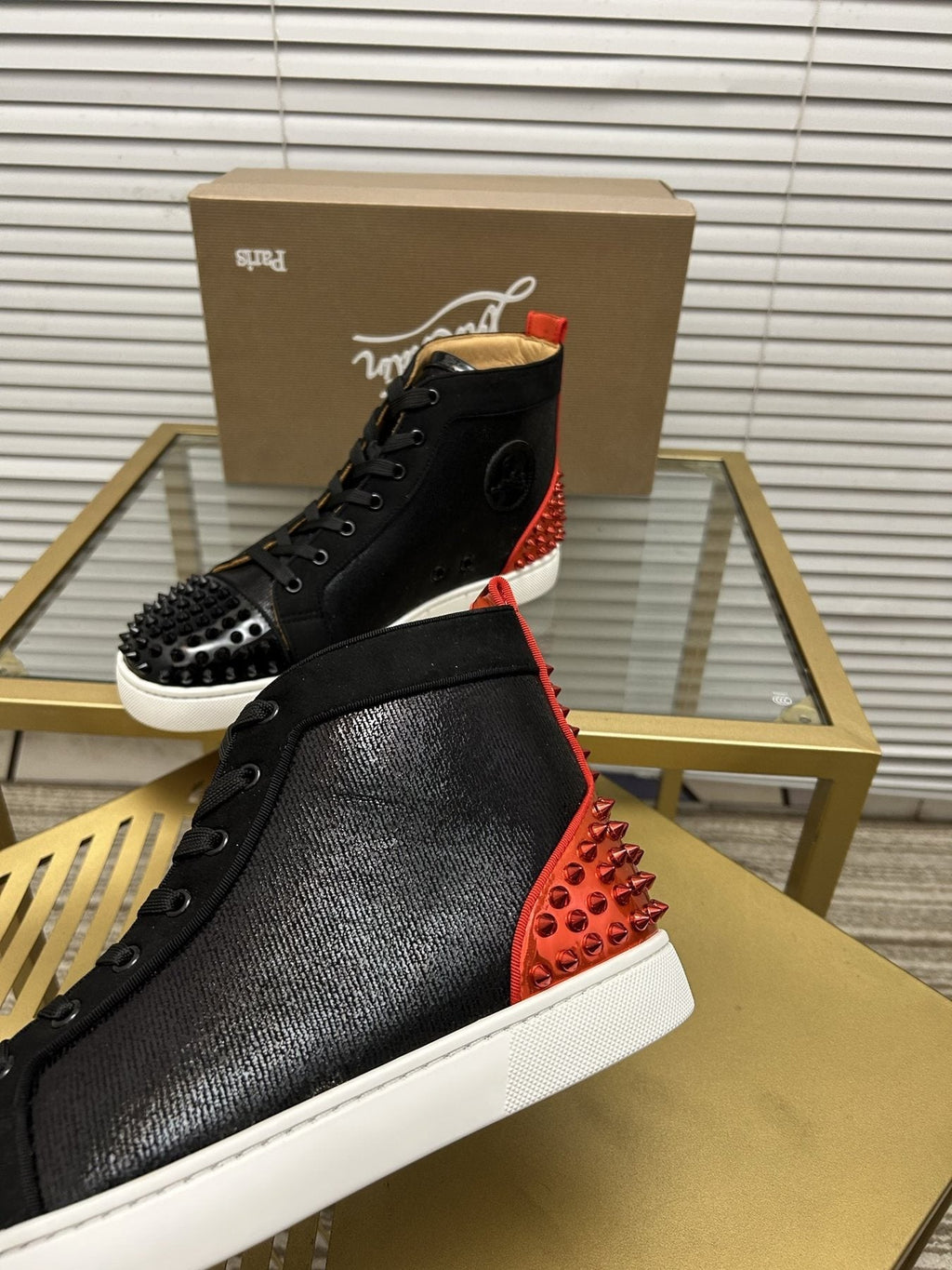 Christian Louboutin Perforated Toe High-Top Sneakers