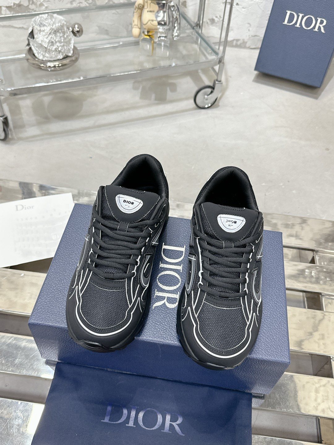 Dior Black, Gray and White Low-Top Sneakers