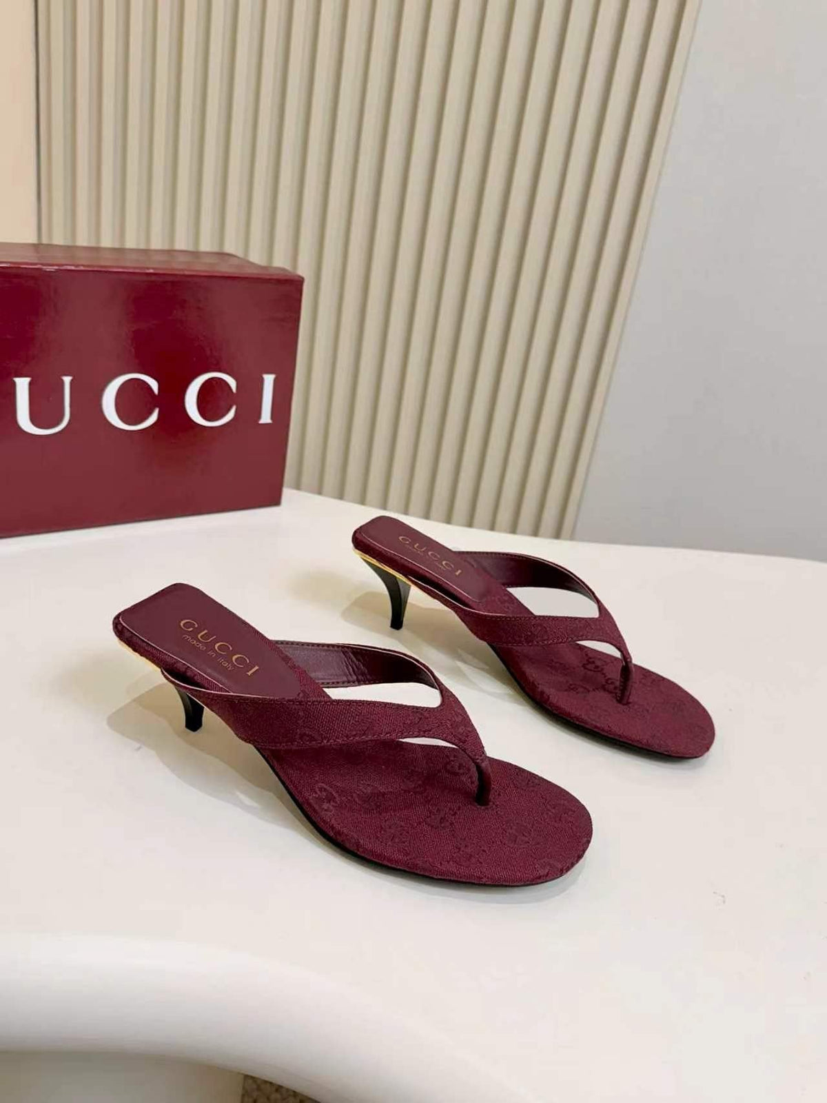 Gucci Monogram Thong Slingback Heeled Sandals