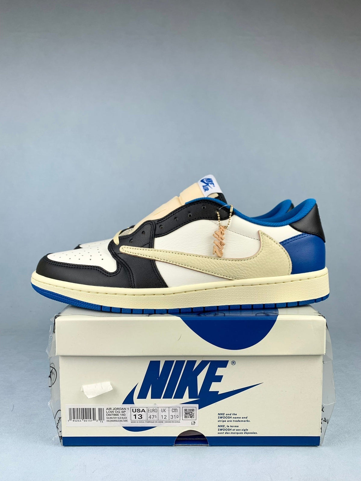 Air Jordan 1 Low White/Blue Lightning Reverse Swoos Unisex Sneakers DM7866-140