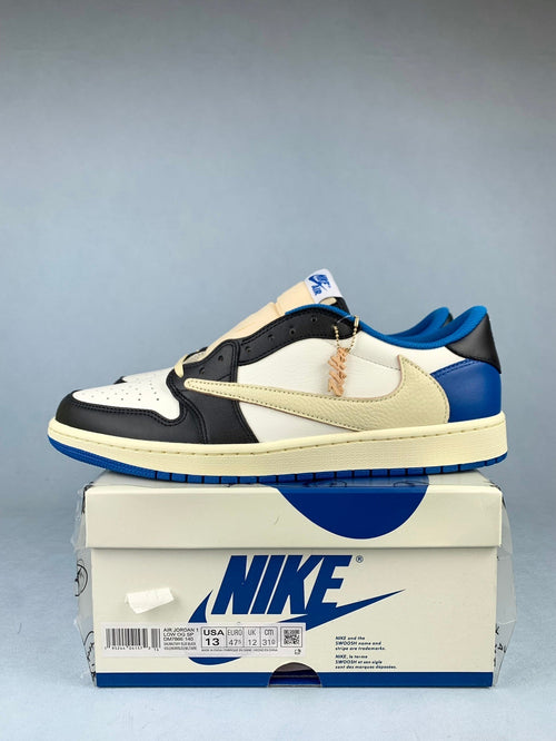 Air Jordan 1 Low White/Blue Lightning Reverse Swoos Unisex Sneakers DM7866-140