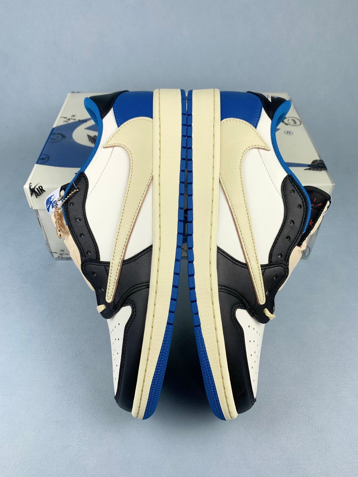 Air Jordan 1 Low White/Blue Lightning Reverse Swoos Unisex Sneakers DM7866-140
