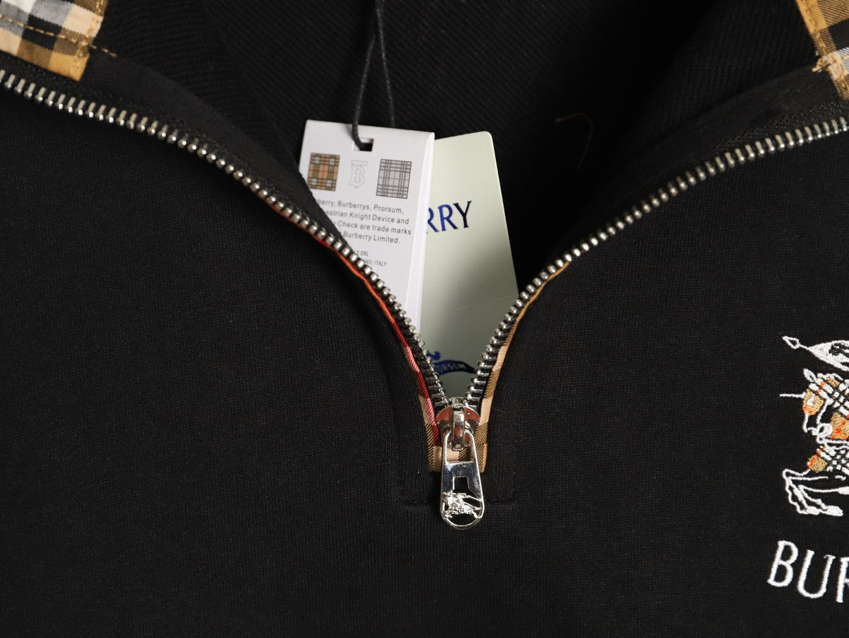 Burberry Equestrian-Detail Collared Half-Zip Sweatshirt - Black